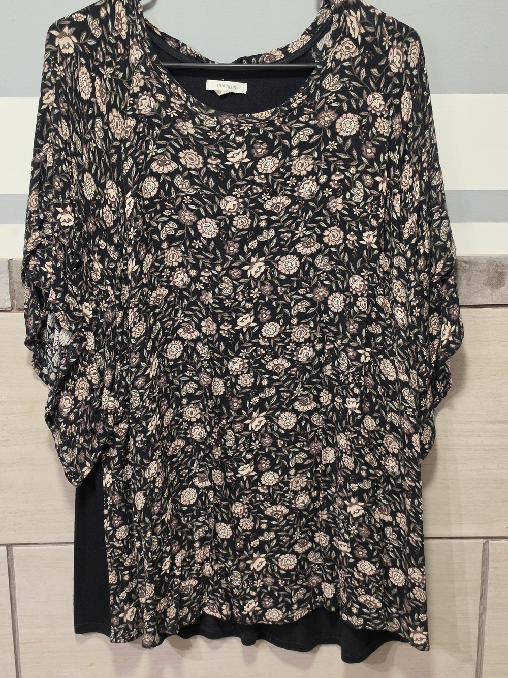 Maurices Black Tunic with Soft Pink Floral Print